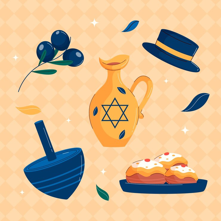 Vetor grátis coleção de elementos de design plano para celebração de hanukkah