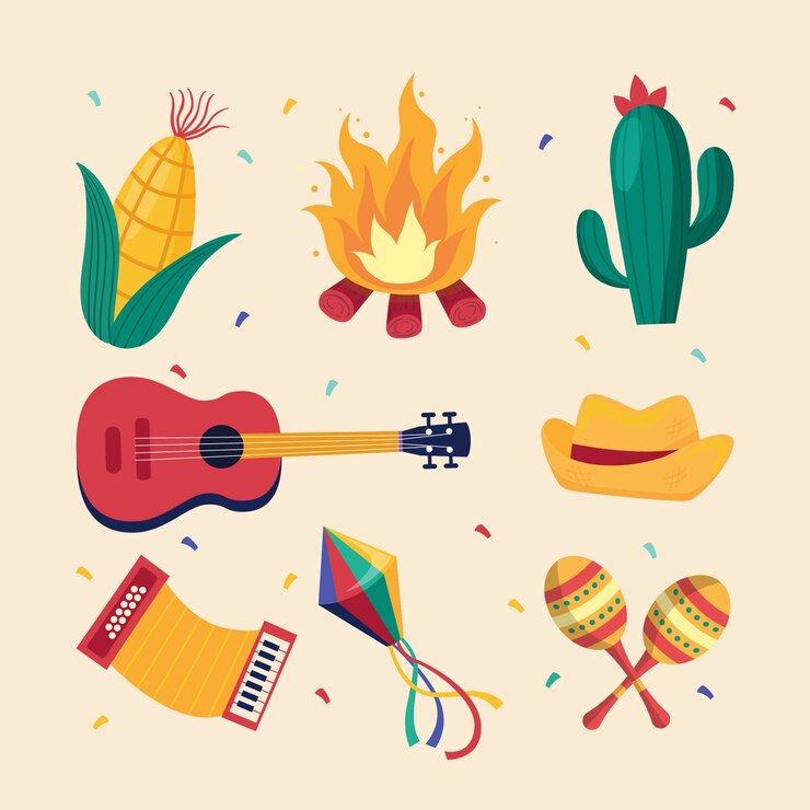Vetor grátis coleção de elementos de design plano para celebrações de festas juninas brasileiras