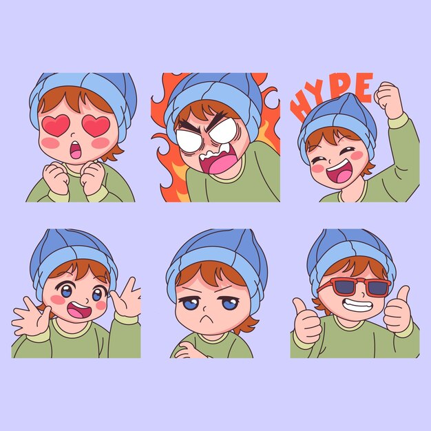 Coleção de elementos de emotes desenhados à mão