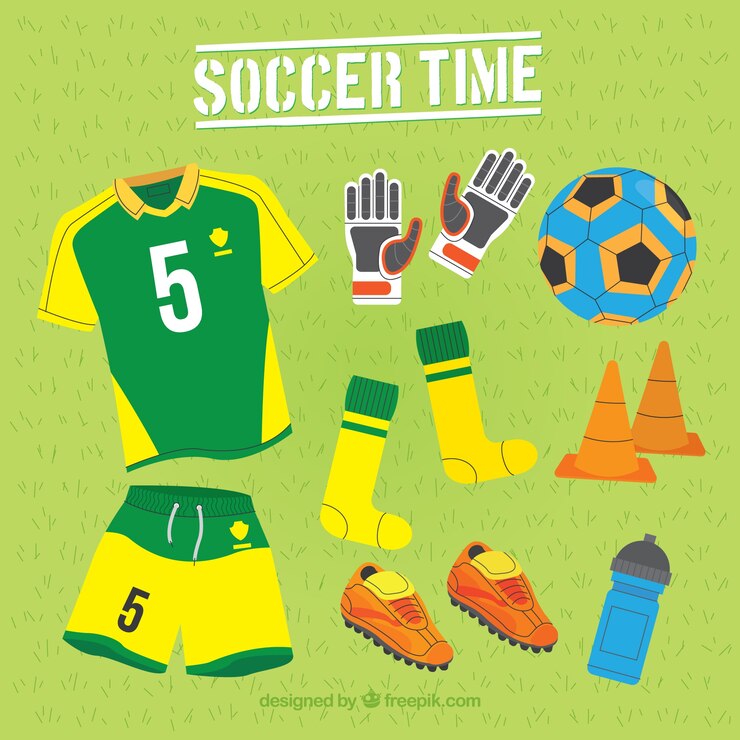 Vetor grátis coleção de elementos de futebol com equipamento em estilo simples