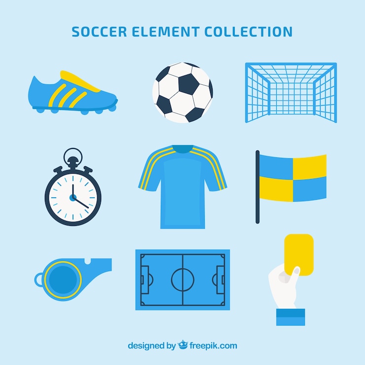Vetor grátis coleção de elementos de futebol com equipamento