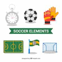 Vetor grátis coleção de elementos de futebol com equipamento