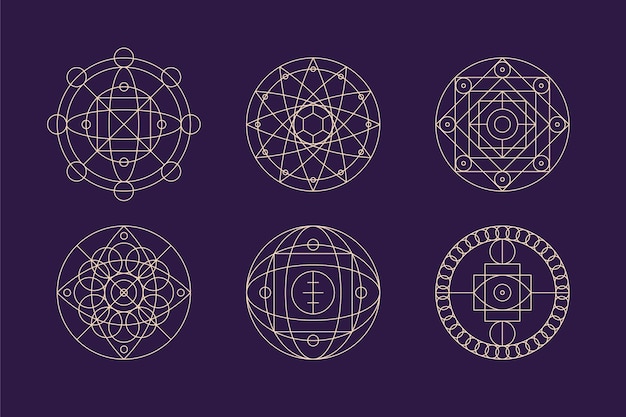 Coleção de elementos de geometria sagrada de design plano