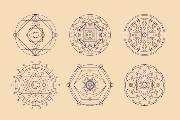 Coleção de elementos de geometria sagrada de design plano