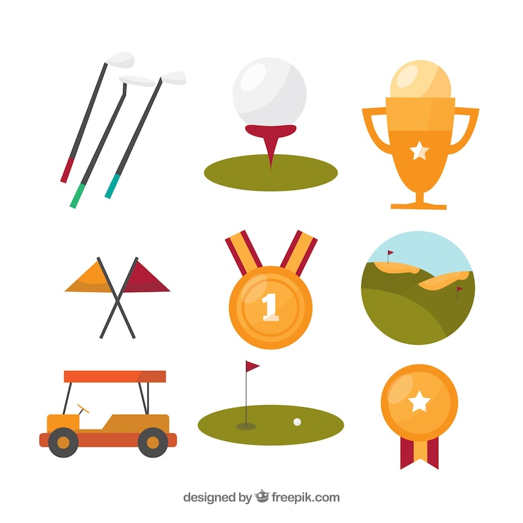 Vetor grátis coleção de elementos de golfe planos
