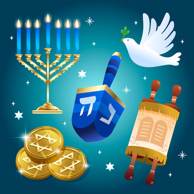 Vetor grátis coleção de elementos de gradiente para a celebração judaica de hanukkah