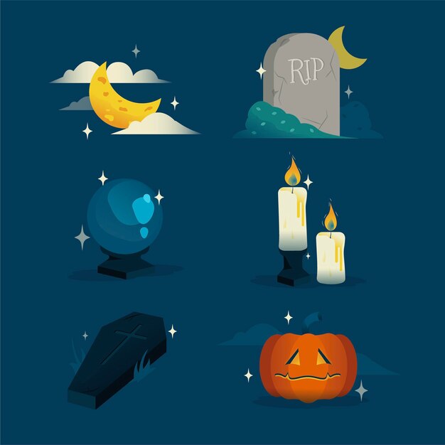 Coleção de elementos de halloween de design plano