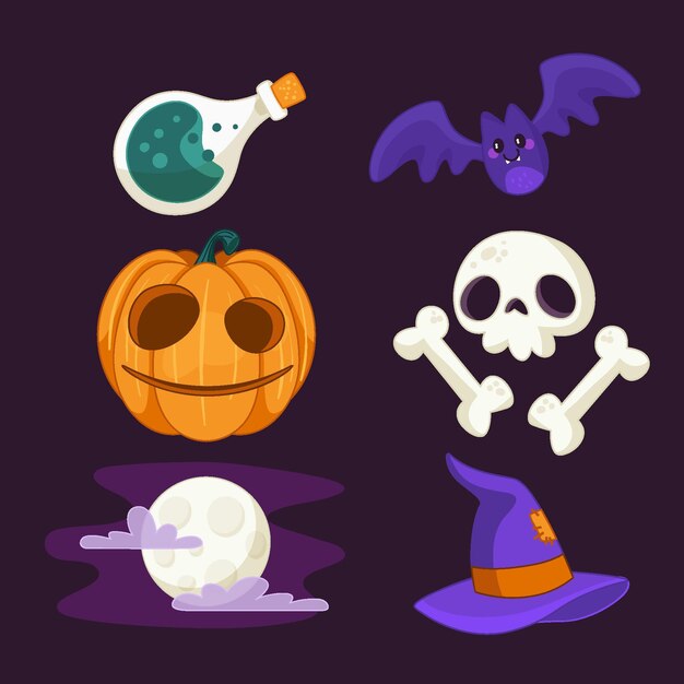 Coleção de elementos de halloween desenhada à mão