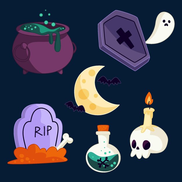 Coleção de elementos de halloween desenhada à mão