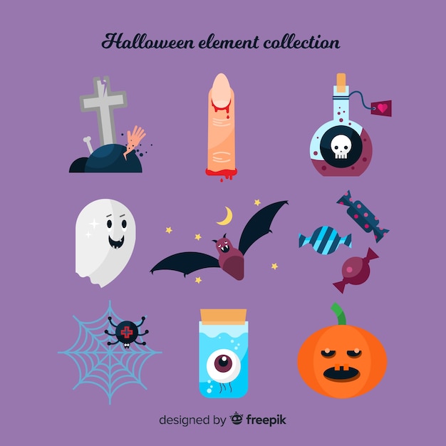 Coleção de elementos de halloween em design plano