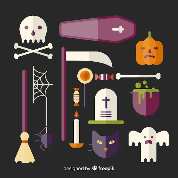 Coleção de elementos de halloween em design plano