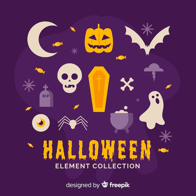 Coleção de elementos de halloween em estilo simples