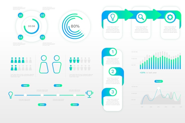 Coleção de elementos de infográfico de gradiente