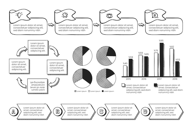 Coleção de elementos de infográfico desenhado à mão