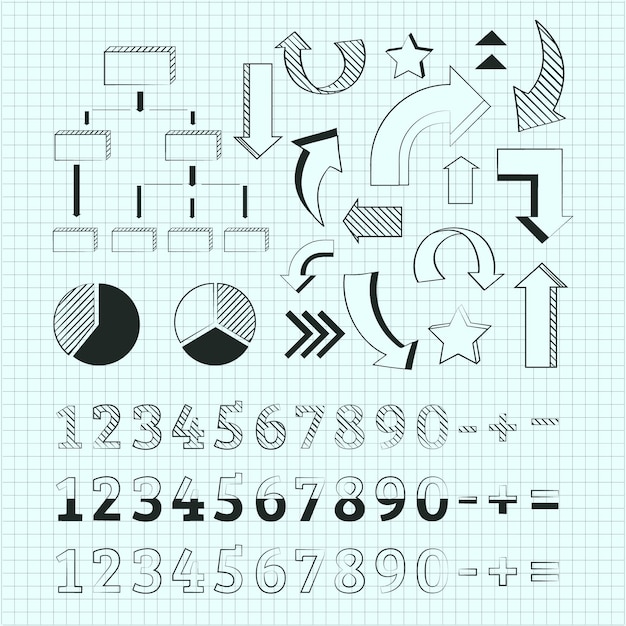 Coleção de elementos de infográfico escolar desenhado à mão