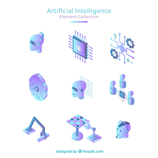 Vetor grátis coleção de elementos de inteligência artificial no estilo isométrico