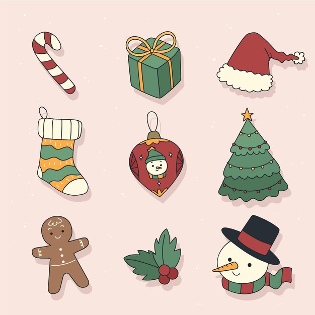 Coleção de elementos de Natal desenhados à mão