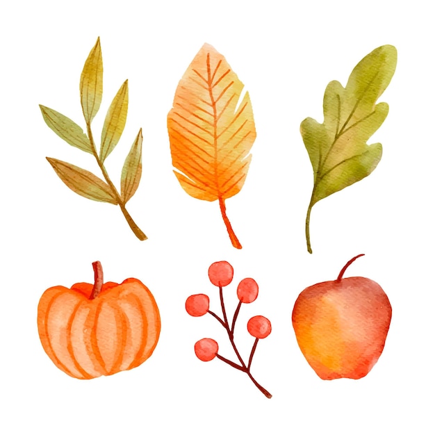 Vetor grátis coleção de elementos de outono em aquarela