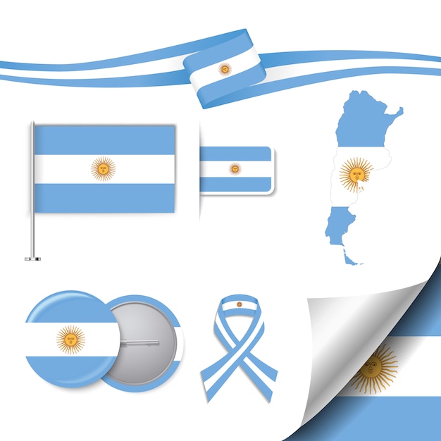 Coleção de elementos de papelaria com a bandeira do design argentino