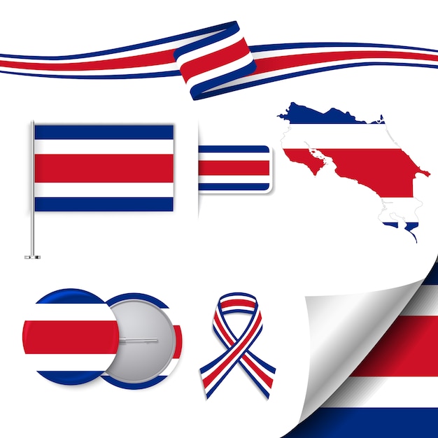 Vetor grátis coleção de elementos de papelaria com a bandeira do design costa rica