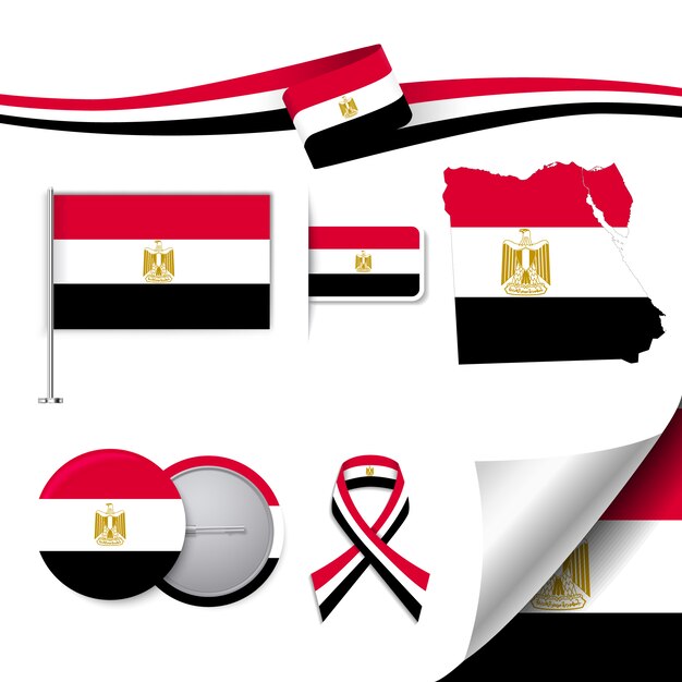 Coleção de elementos de papelaria com a bandeira do design egípcio
