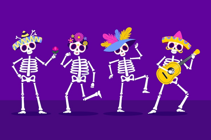 Vetor grátis coleção de elementos de personagem de celebração plana dia de muertos