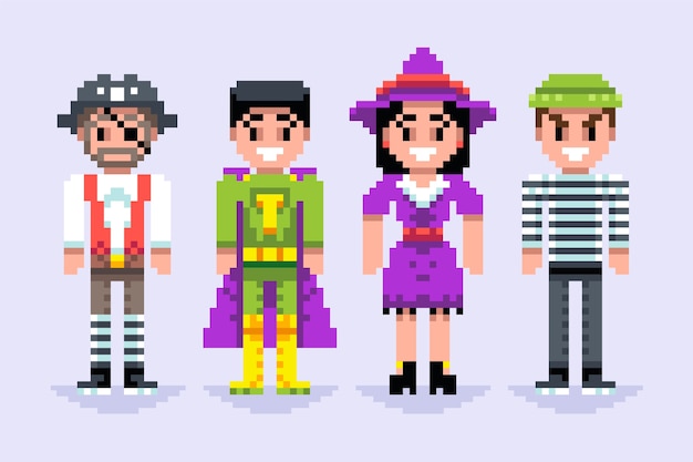 Vetor grátis coleção de elementos de personagem de pixel art de design plano