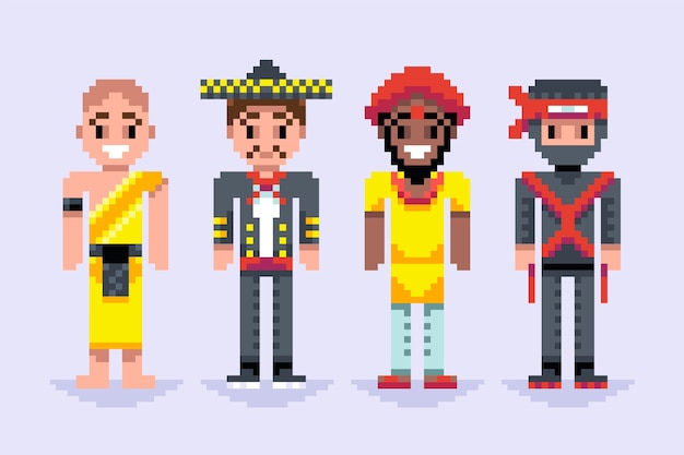 Vetor grátis coleção de elementos de personagem de pixel art de design plano