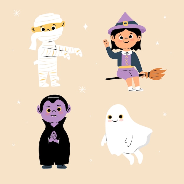 Vetor grátis coleção de elementos de personagem plana de halloween