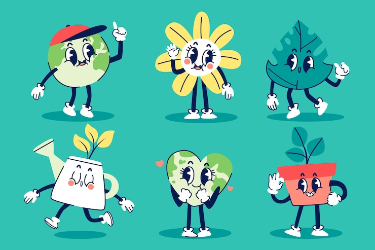 Vetor grátis coleção de elementos de personagem plana para celebração do dia da terra