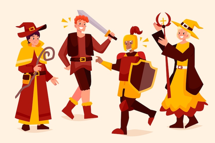 Coleção de elementos de personagens de videogame desenhados à mão