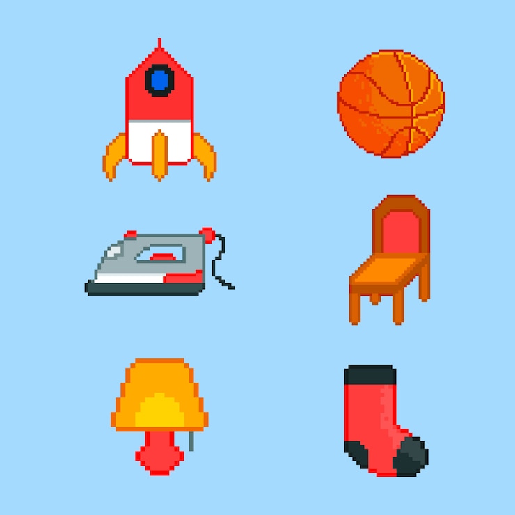 Vetor grátis coleção de elementos de pixel art de design plano