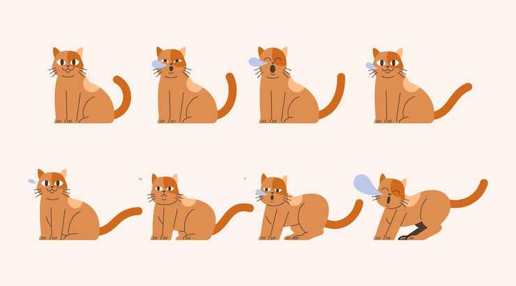 Vetor grátis coleção de elementos de quadros de animação de gato desenhados à mão