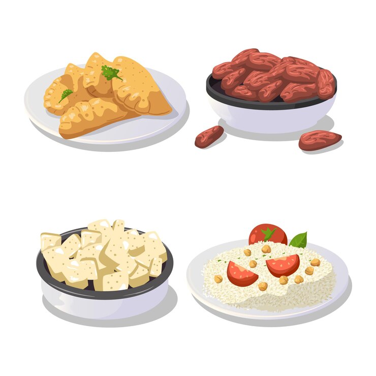 Vetor grátis coleção de elementos de refeição iftar desenhada à mão