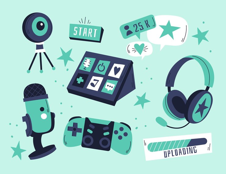 Vetor grátis coleção de elementos de streamer de jogo desenhado à mão