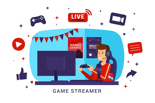 Vetor grátis coleção de elementos de streamer de jogo simples