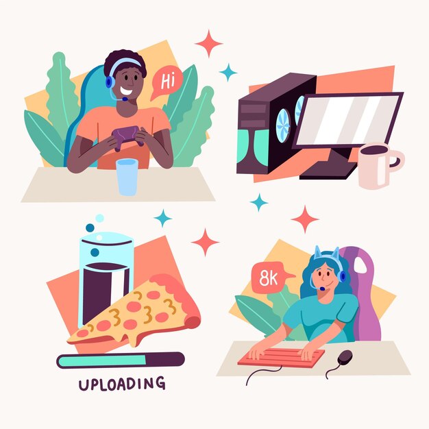 Coleção de elementos de streamer de jogo simples