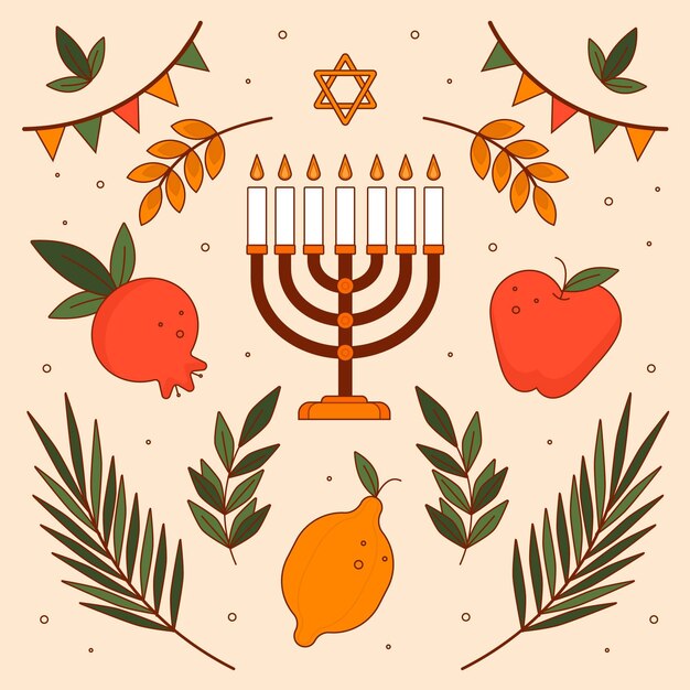 Coleção de elementos de sukkot plano