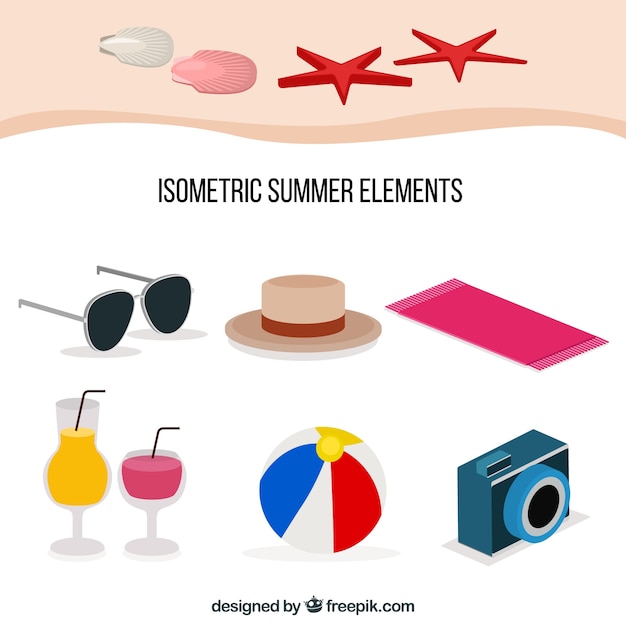 Vetor grátis coleção de elementos de verão com roupas em estilo isométrico