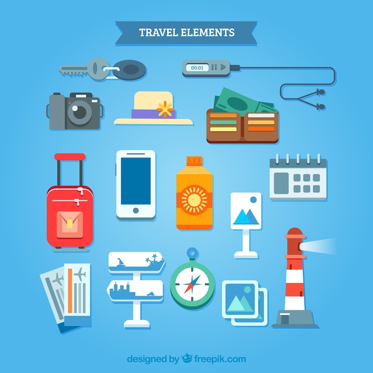 Vetor grátis coleção de elementos de viagem com design plano