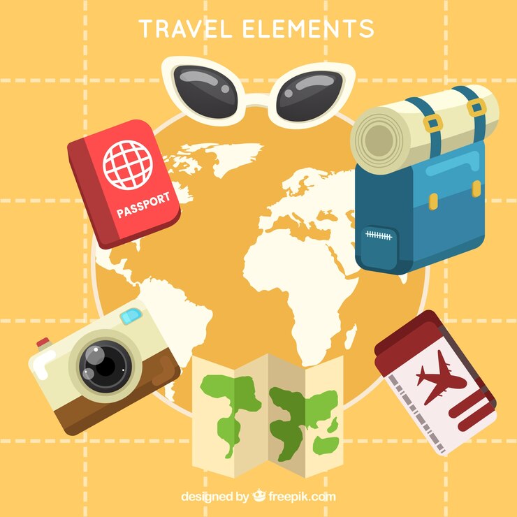 Vetor grátis coleção de elementos de viagem com design plano