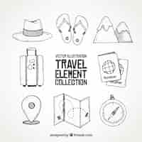 Vetor grátis coleção de elementos de viagem em estilo desenhado a mão