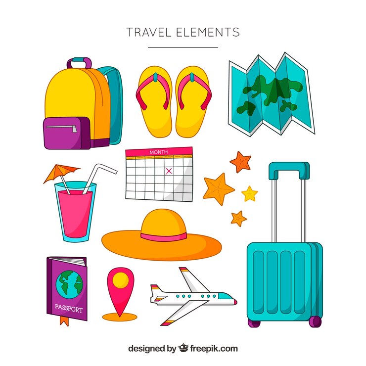 Vetor grátis coleção de elementos de viagem em estilo desenhado a mão