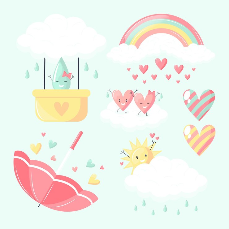 Vetor grátis coleção de elementos decorativos orgânicos chuva de amor