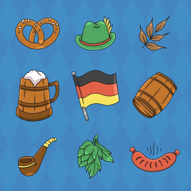 Coleção de elementos desenhados à mão para celebração do festival de cerveja oktoberfest