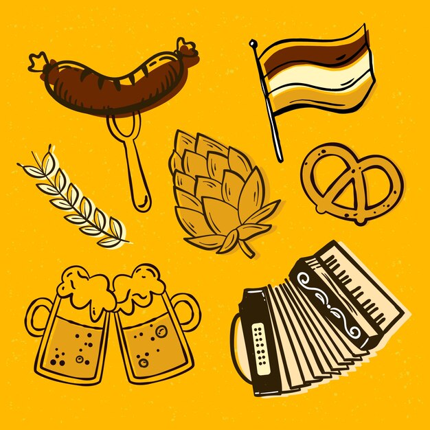 Coleção de elementos desenhados à mão para o festival oktoberfest