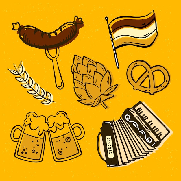 Coleção de elementos desenhados à mão para o festival oktoberfest