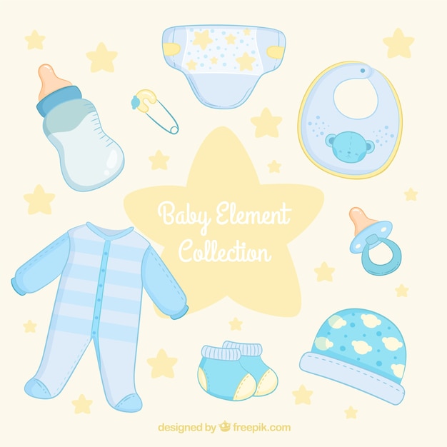 Vetor grátis coleção de elementos do bebê em estilo desenhado a mão
