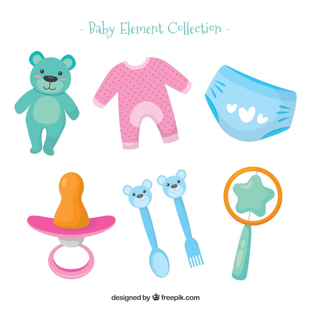 Vetor grátis coleção de elementos do bebê em estilo plano