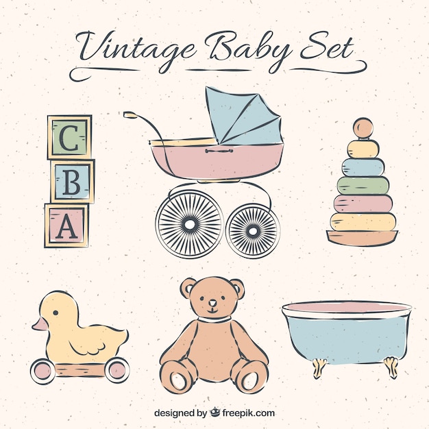 Vetor grátis coleção de elementos do bebê no estilo do vintage